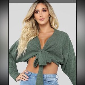 Fashion Nova Olive Green Tie-Front Crop Top